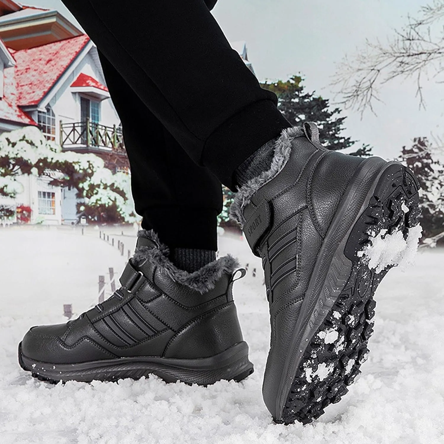 Slip on Walking Shoes Women Non Slip Memory Foam Arch Support Running Shoes Faux Furry Lined PU Leather Sports Workout Tennis Shoes Lightweight Sneakers Indoor Outdoor