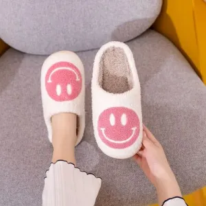 Smiley Face Slippers in White/Pink