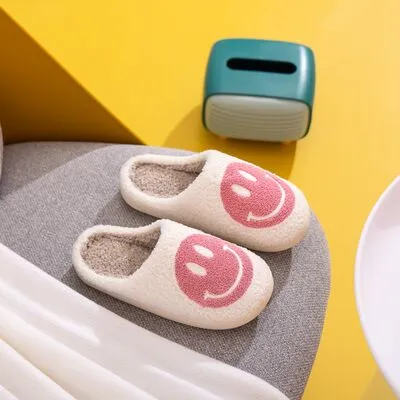 Smiley Face Slippers in White/Pink
