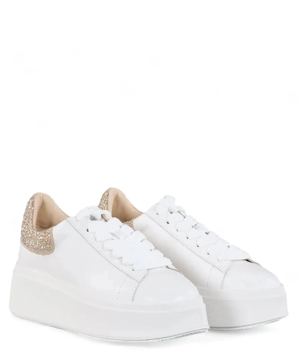 Sneakers in Pelle Bianca con Dettaglio Strass