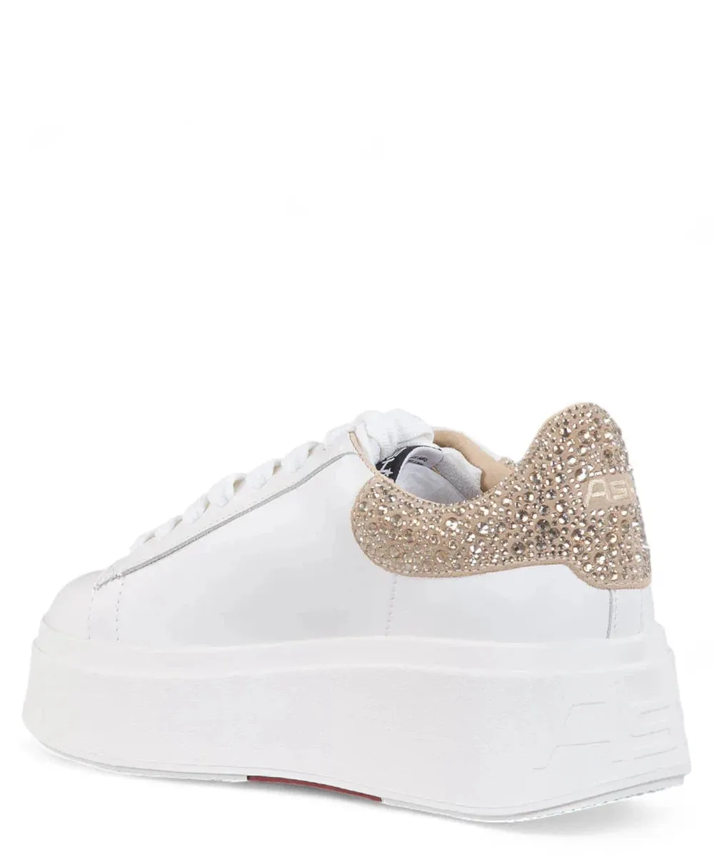 Sneakers in Pelle Bianca con Dettaglio Strass