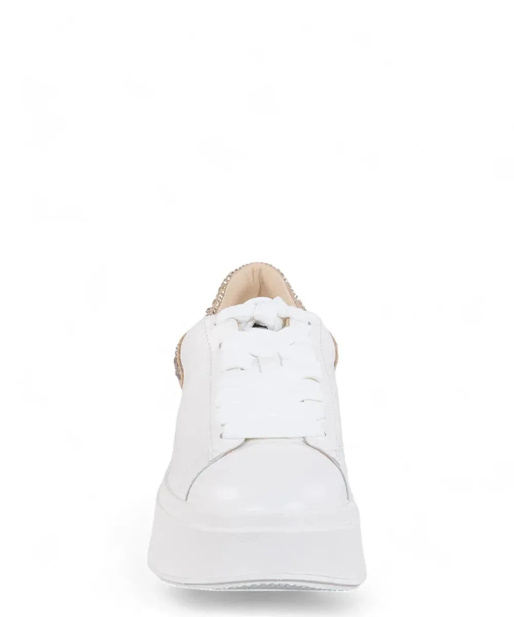 Sneakers in Pelle Bianca con Dettaglio Strass