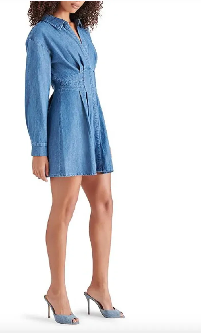 STEVE MADDEN ARIA CORSET WAIST MINI DRESS IN CHAMBRAY BLUE