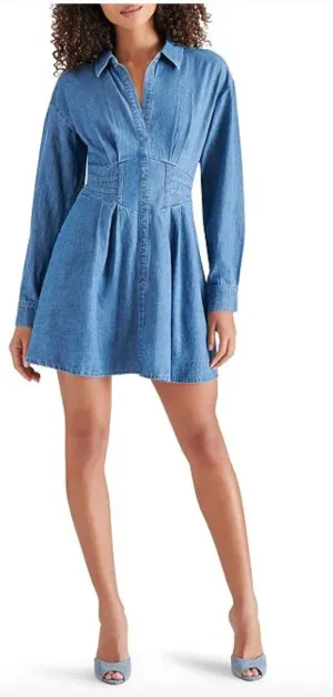 STEVE MADDEN ARIA CORSET WAIST MINI DRESS IN CHAMBRAY BLUE