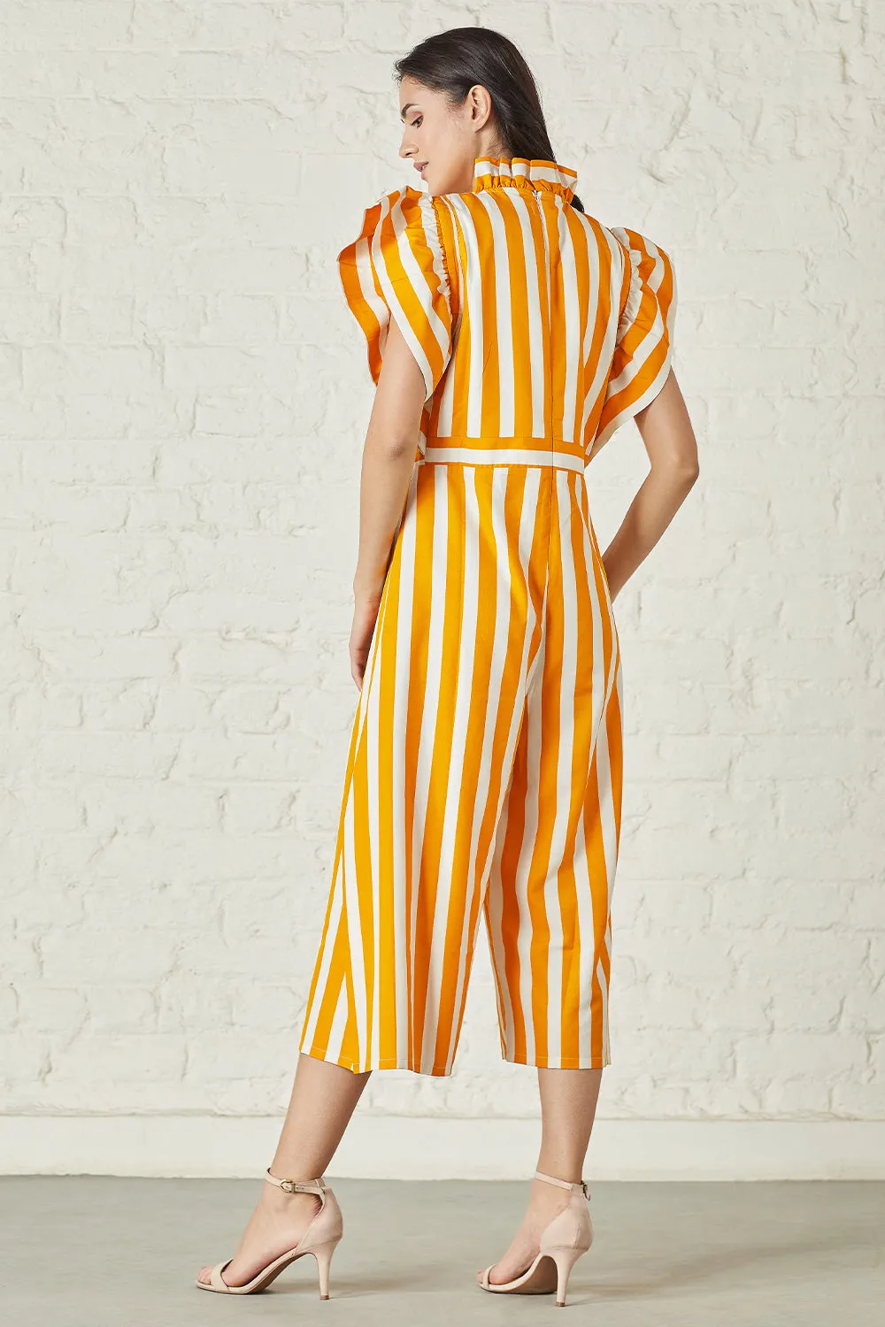 Striking stripe flutter sleeved  jumpsuit