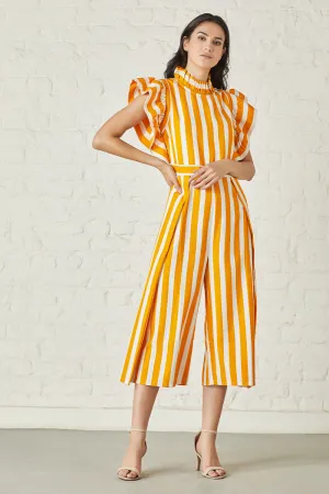 Striking stripe flutter sleeved  jumpsuit