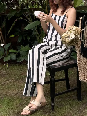 Stripe Dona Strap Top Black