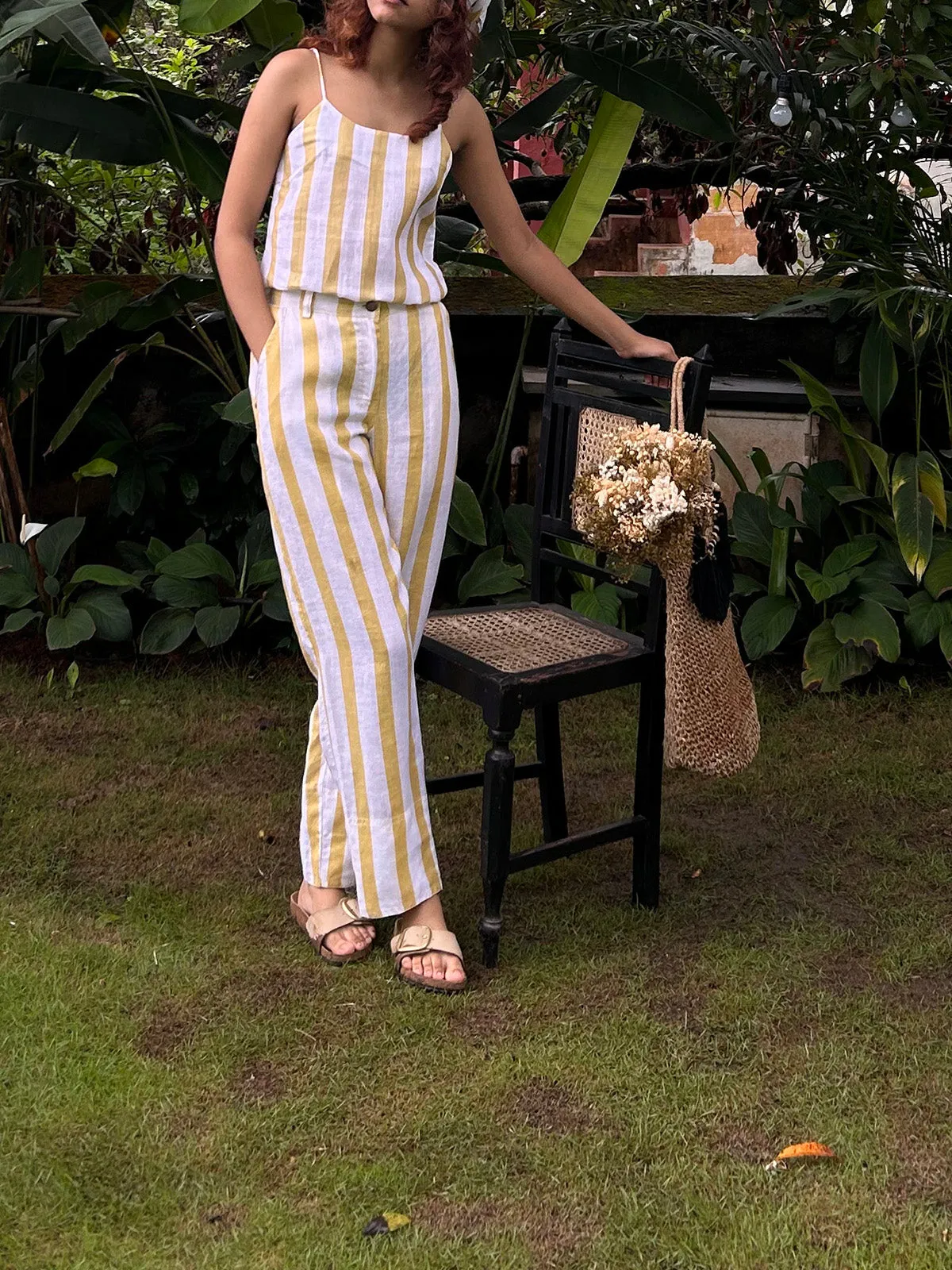 Stripe Dona Strap Top Yellow