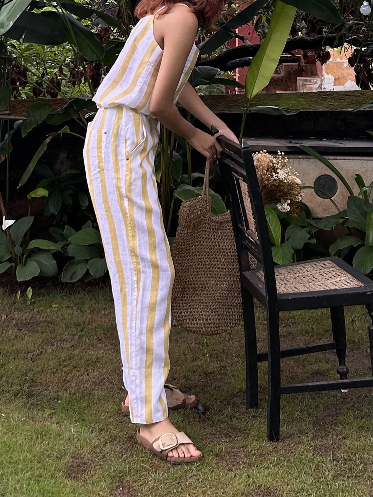 Stripe Dona Strap Top Yellow