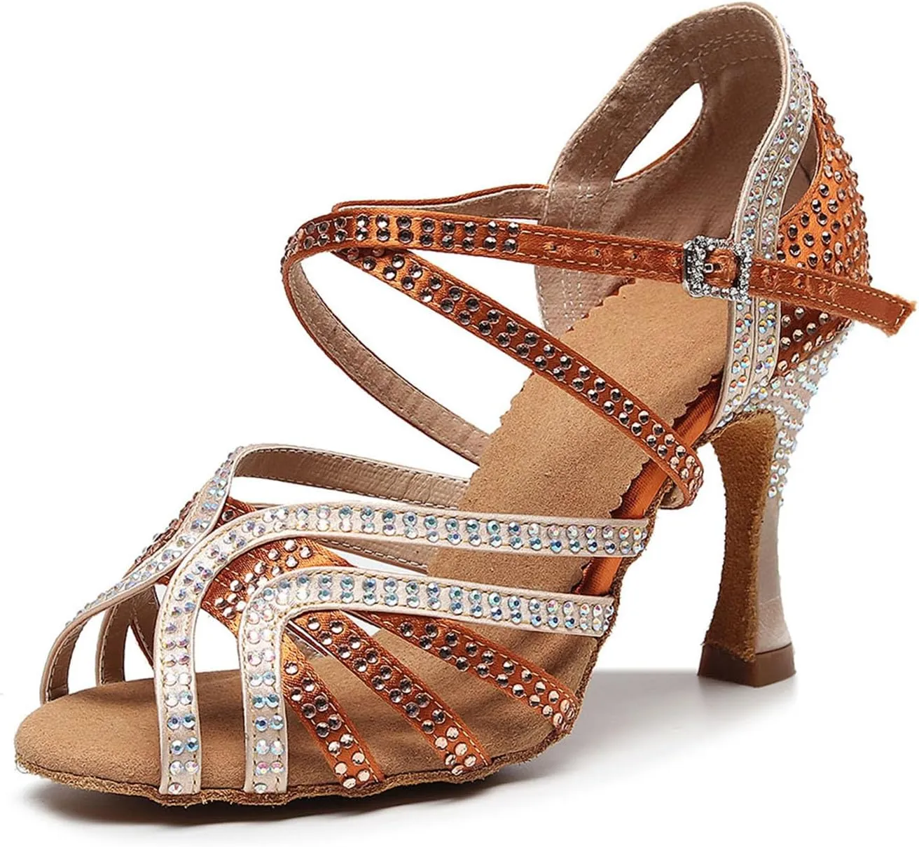 SWDZM Women Rhinestone Ballroom Dance Shoes Latin Salsa Performance Dance Shoes,Model QJW-Z011
