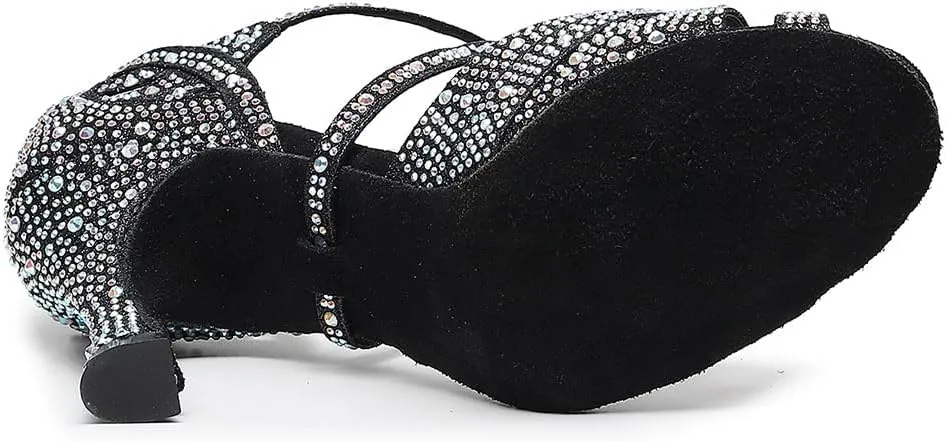 SWDZM Women Rhinestone Ballroom Dance Shoes Latin Salsa Performance Dance Shoes,Model QJW-Z011