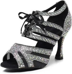 SWDZM Women's Latin Dance Shoes Peep-Toe Ballroom Salsa Chacha Performance Practice Dancing Shoes,Model-YCL522