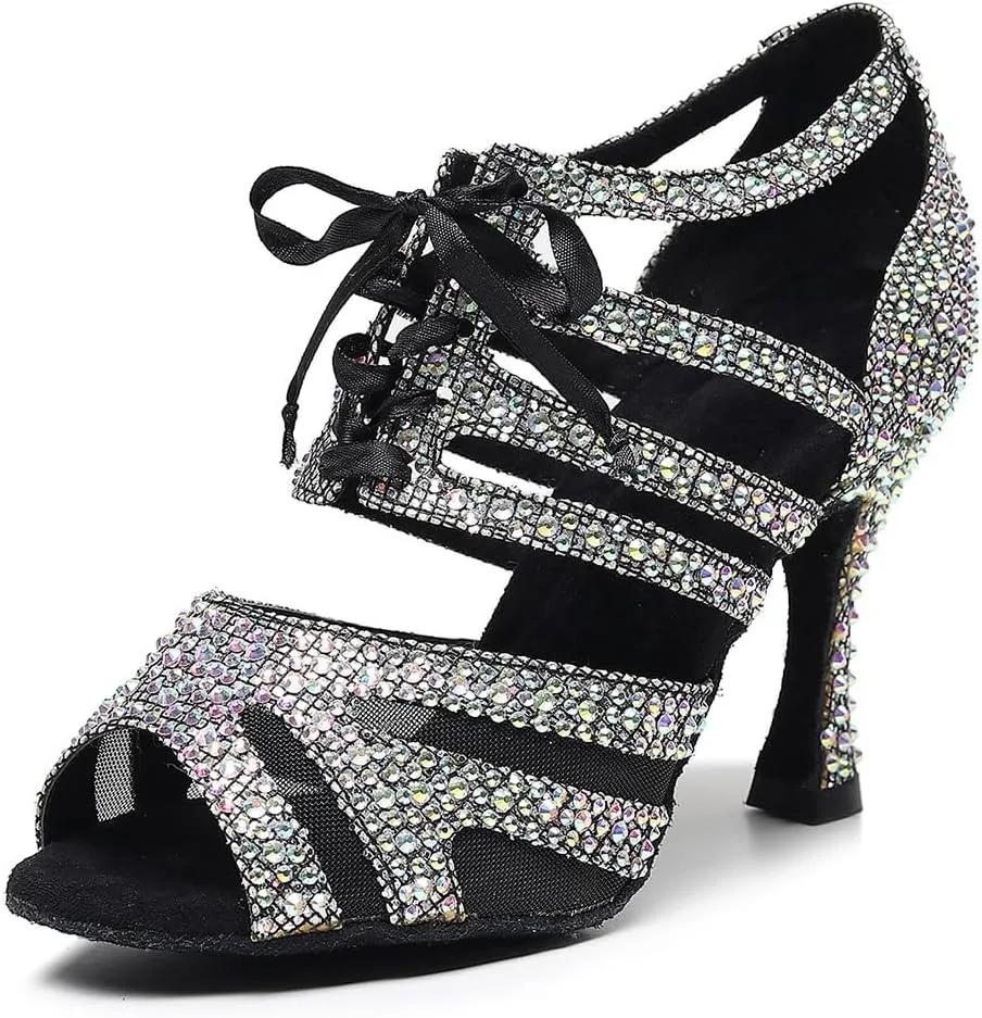 SWDZM Women's Latin Dance Shoes Peep-Toe Ballroom Salsa Chacha Performance Practice Dancing Shoes,Model-YCL522