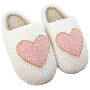 The Love For Everything Sequins & Pink Slippers: Pink Sequin Sherpa Heart Slippers