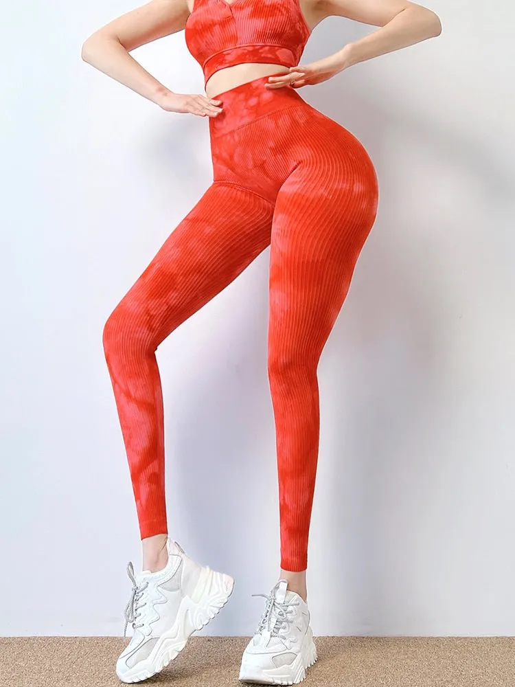 Tie Dye Yoga Suit Sports Set Women Ribbed