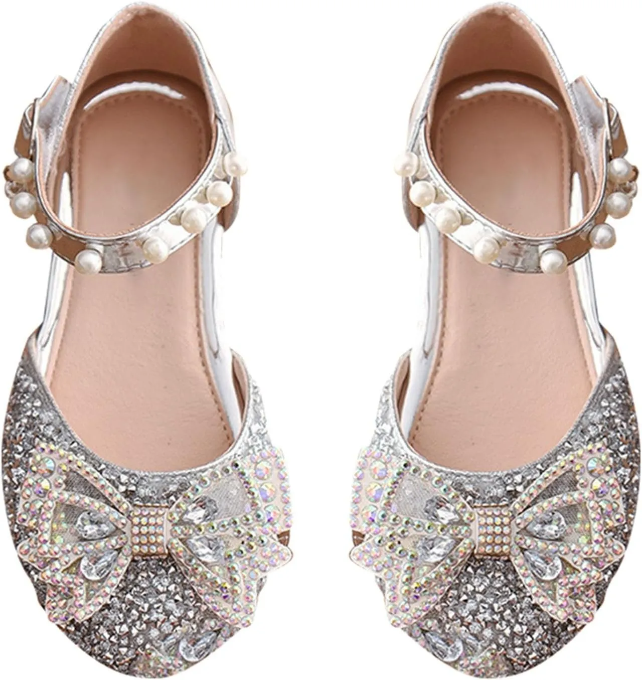Toddler Flower Girl Dress Shoes Rhinstones Bow Mary Jane Ballet Flats Wedding Party Little Girls Sandals