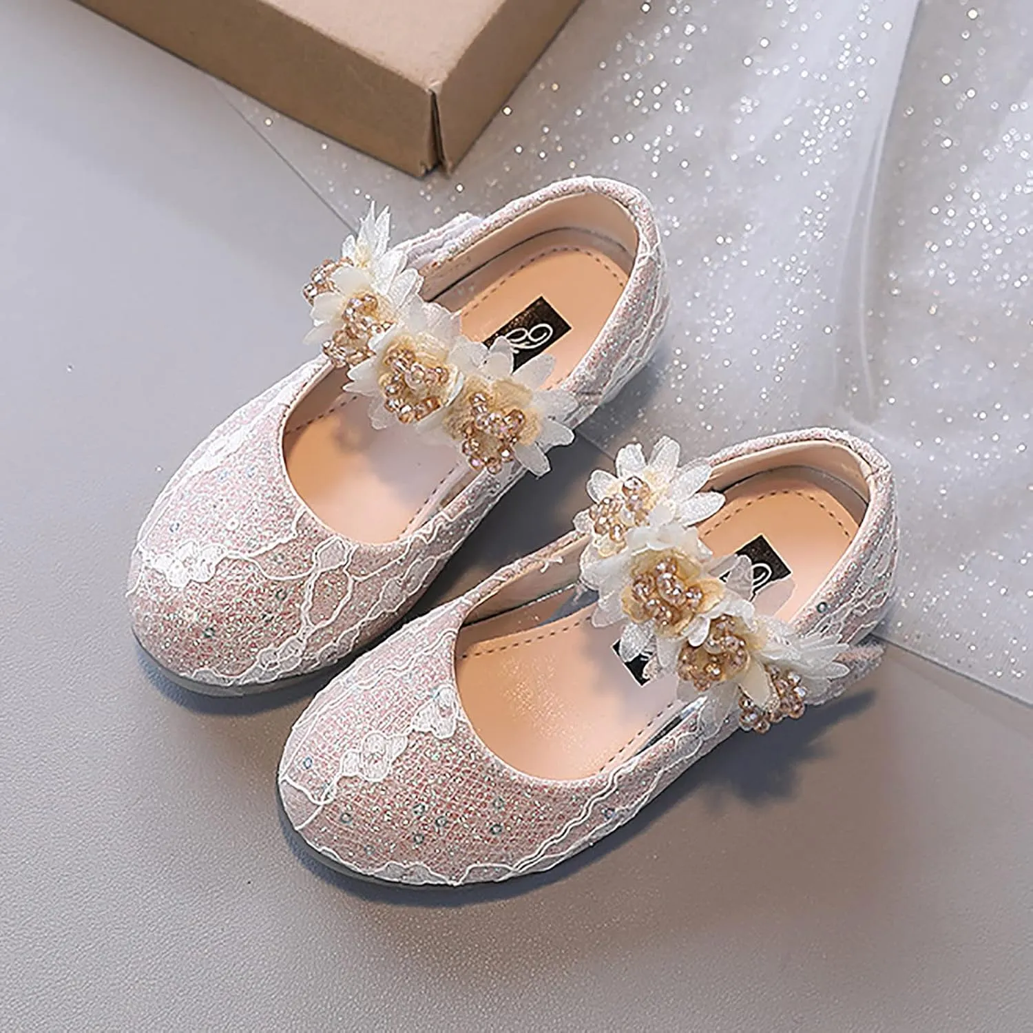 Toddler Flower Girl Dress Shoes Rhinstones Pearls Mary Jane Ballet Flats Wedding Party Toddler Kids Shoes
