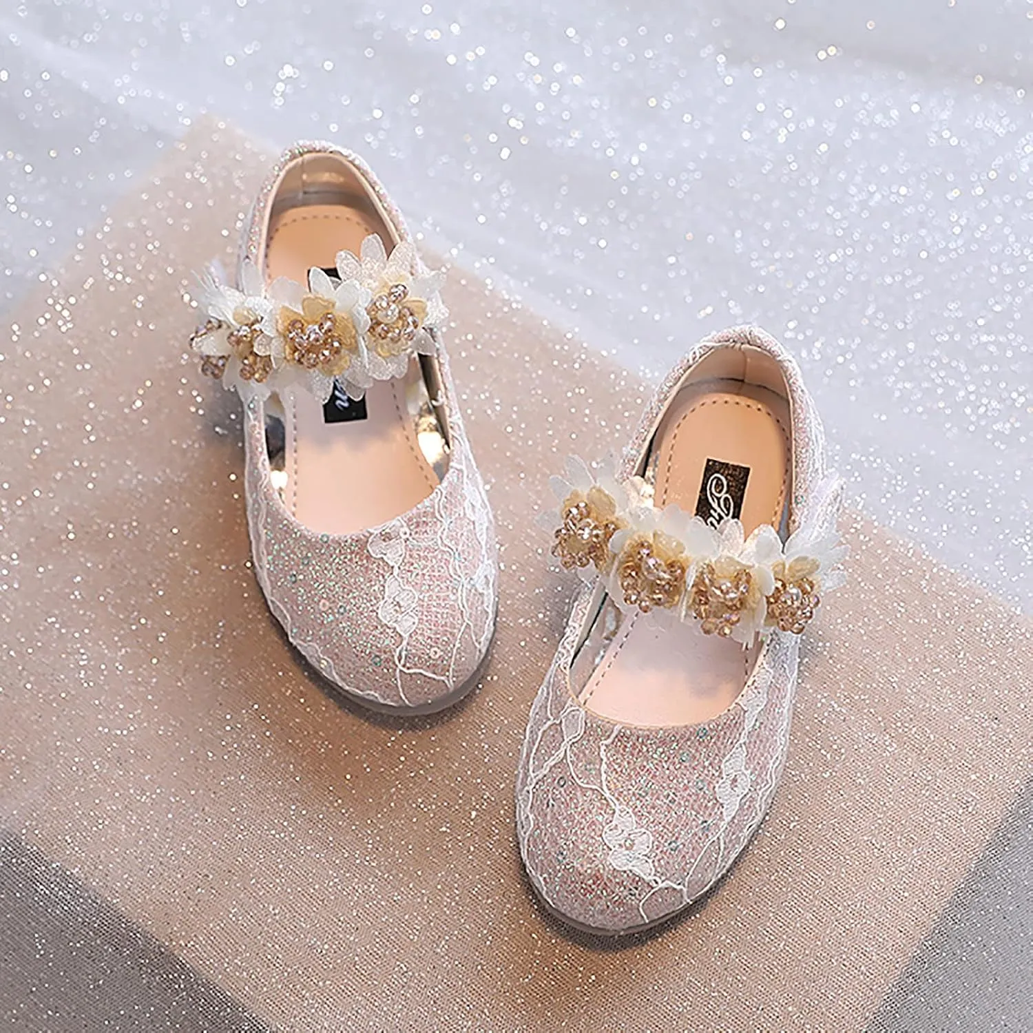 Toddler Flower Girl Dress Shoes Rhinstones Pearls Mary Jane Ballet Flats Wedding Party Toddler Kids Shoes