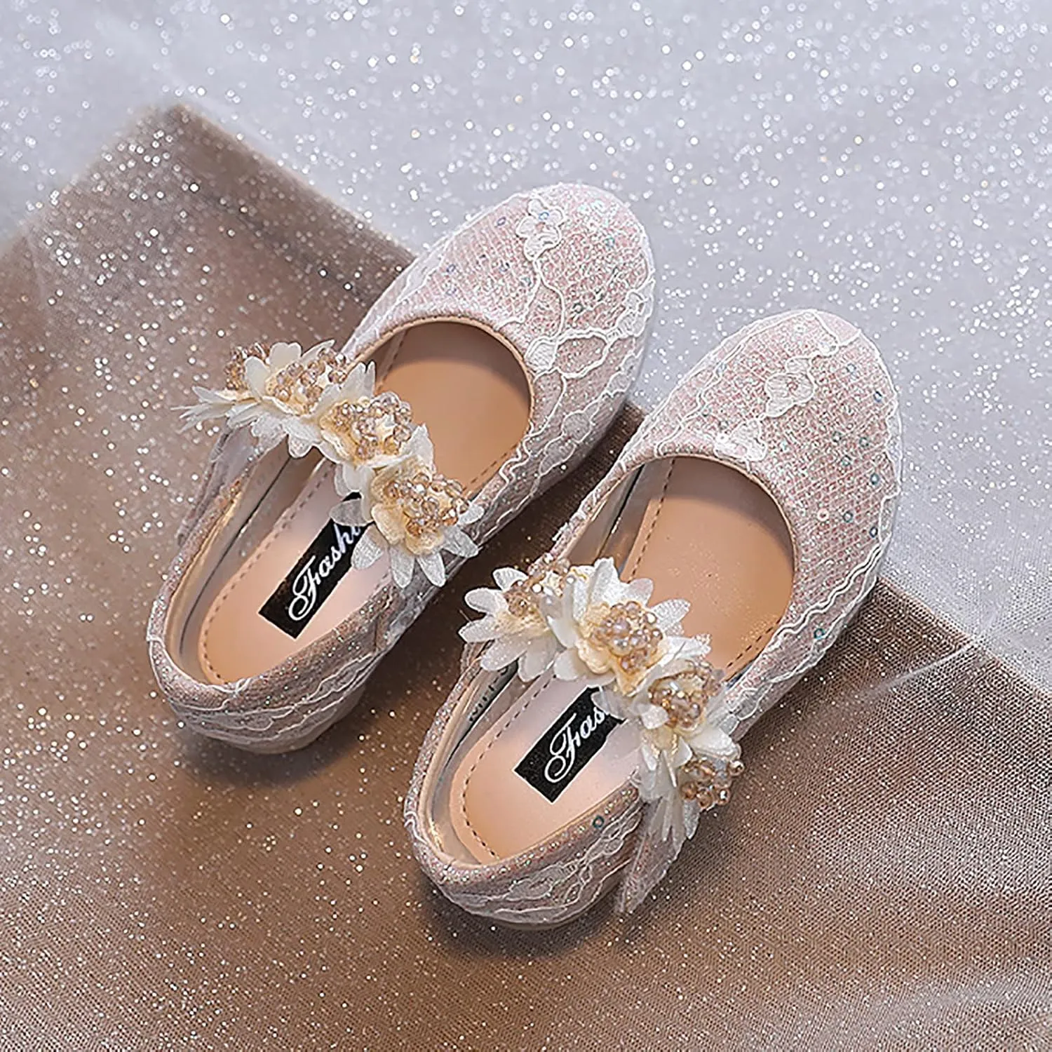 Toddler Flower Girl Dress Shoes Rhinstones Pearls Mary Jane Ballet Flats Wedding Party Toddler Kids Shoes
