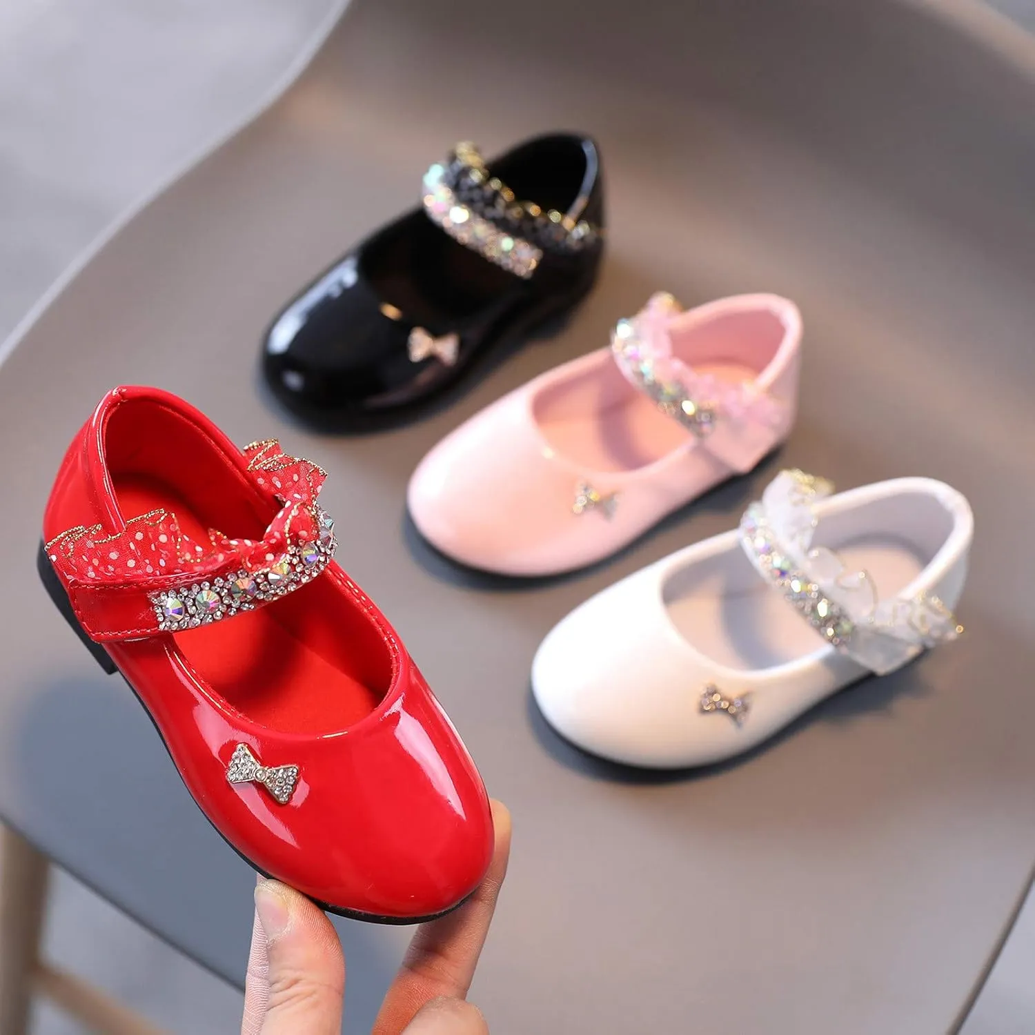 Toddler Girls Dress Shoes Rhinstones Mary Jane Ballet Flats Flower Girl School Party Wedding Shoes Mary Jane Shoes