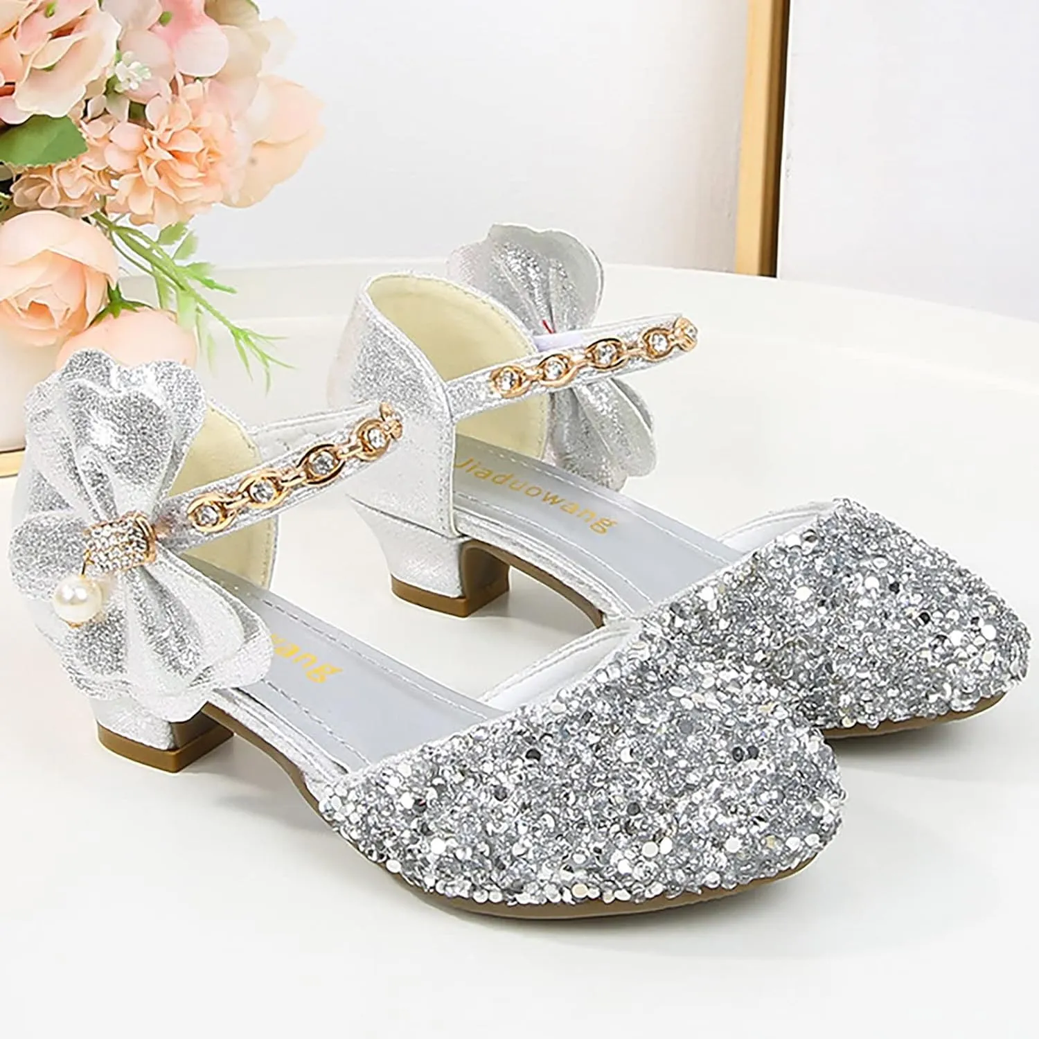 Toddler Girls Mary Jane Dress Shoes Rhinestones Bows Flower Girl Wedding Low Heels Pump Shoes Toddler Sandals Kids