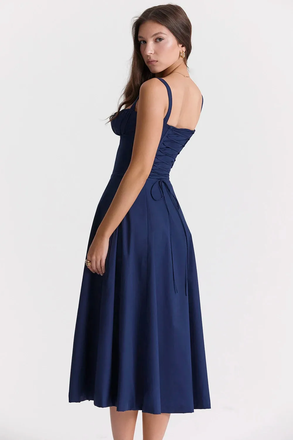 Trend4us Women's Romantic Corset-Style Midi Dress