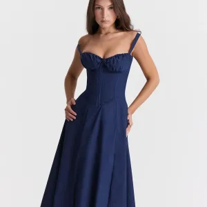 Trend4us Women's Romantic Corset-Style Midi Dress