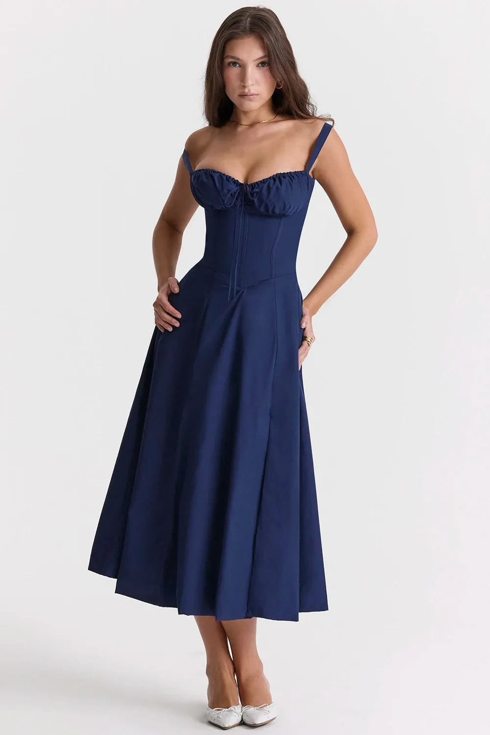 Trend4us Women's Romantic Corset-Style Midi Dress