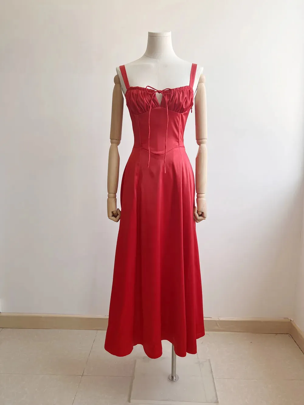 Trend4us Women's Romantic Corset-Style Midi Dress