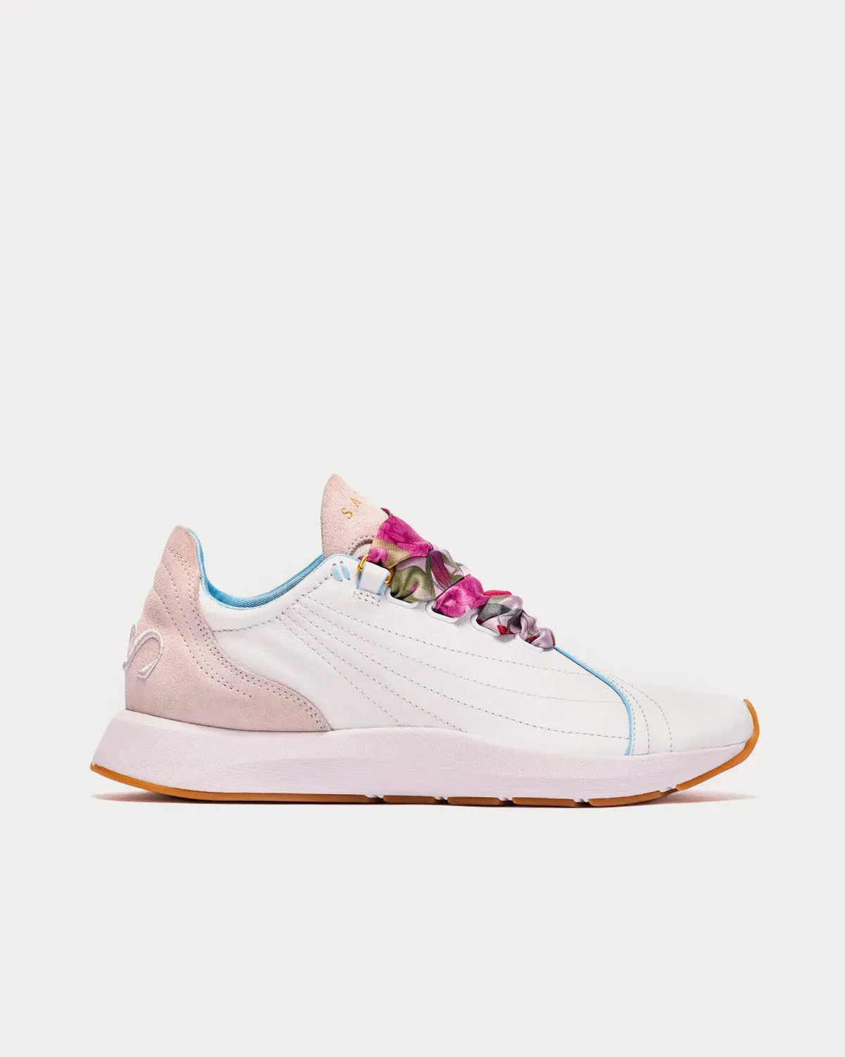 Two White / Pink Low Top Sneakers