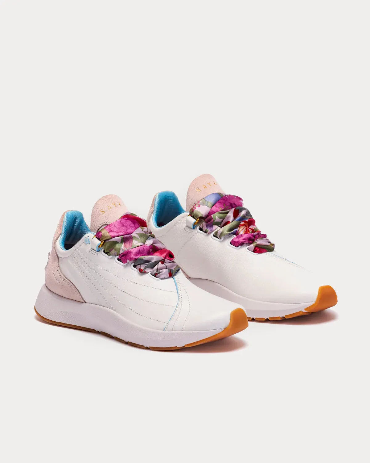 Two White / Pink Low Top Sneakers