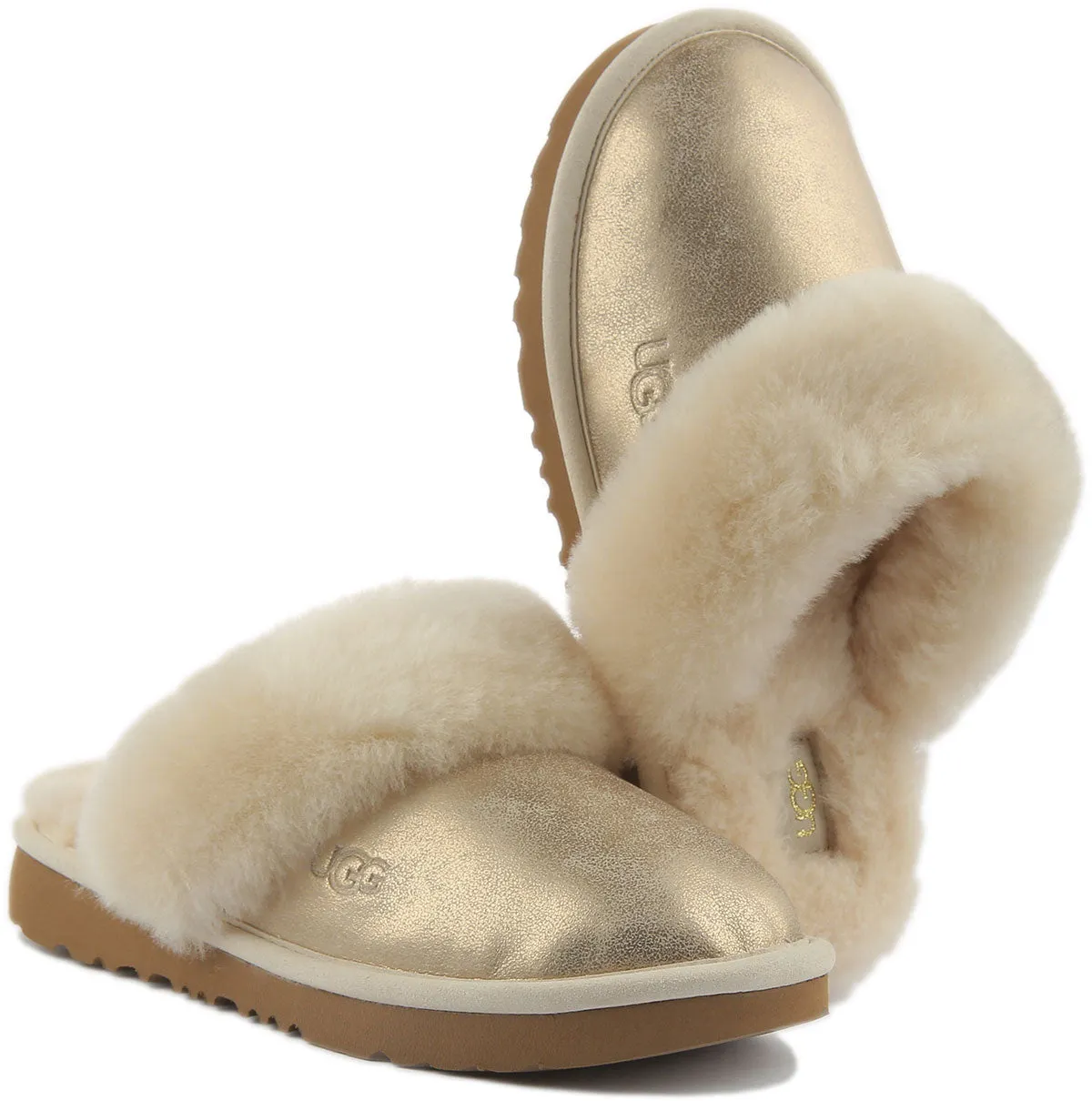 Ugg Australia Cozy II Sheepskin Slippers In Gold For Kids