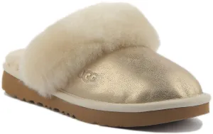 Ugg Australia Cozy II Sheepskin Slippers In Gold For Kids