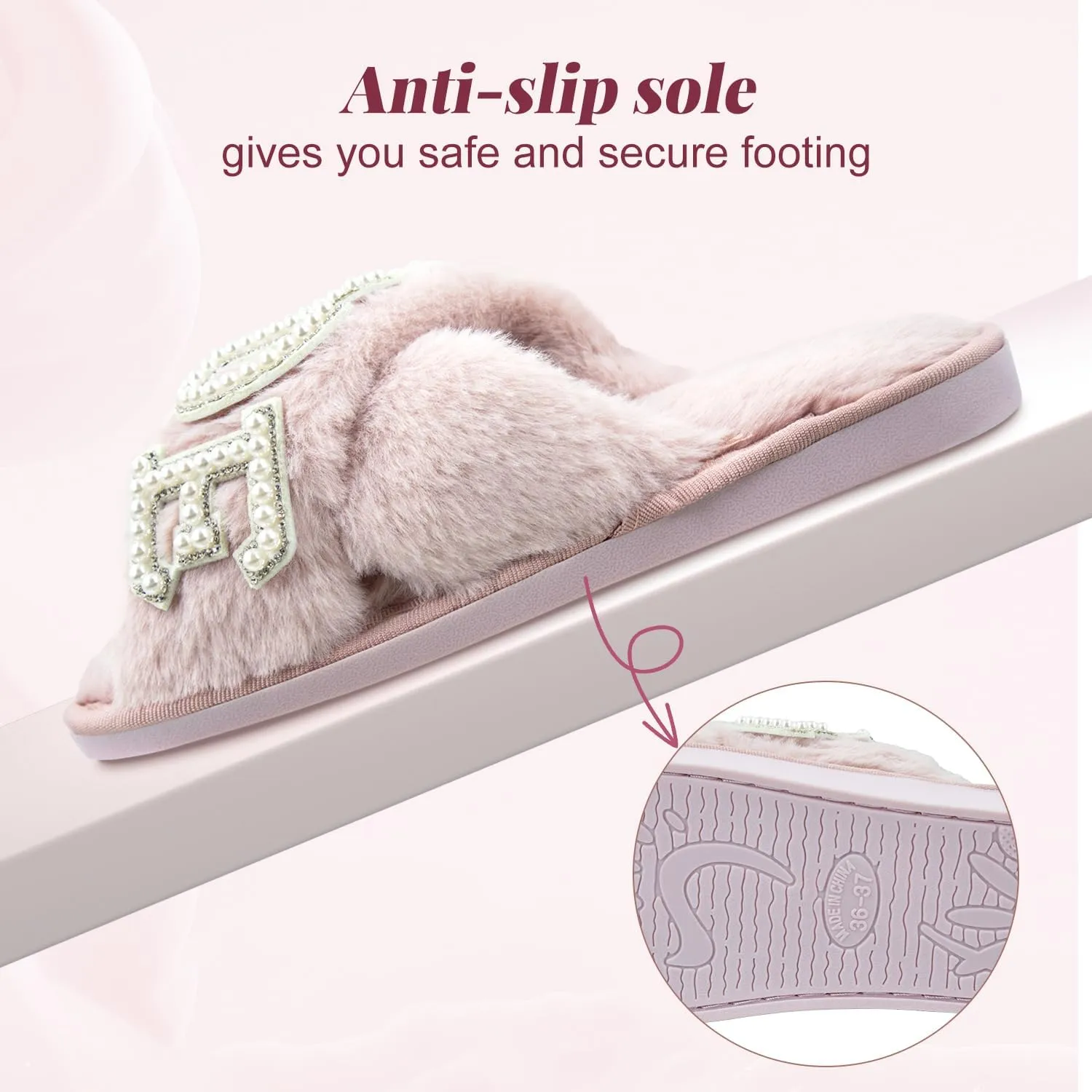 VOPHIA Bride Fuzzy Slippers - Cross Band Soft Wedding Slippers for Bridal Shower