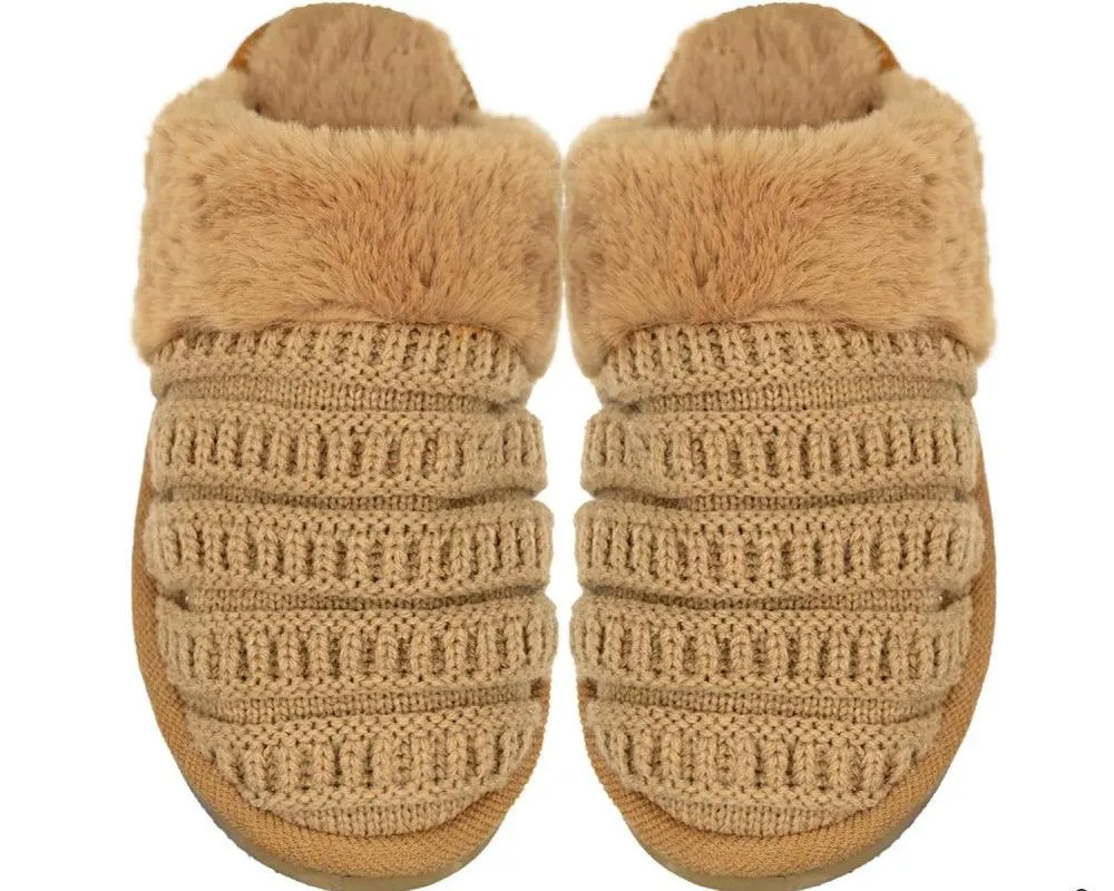 Waffle Knit Furry Slippers