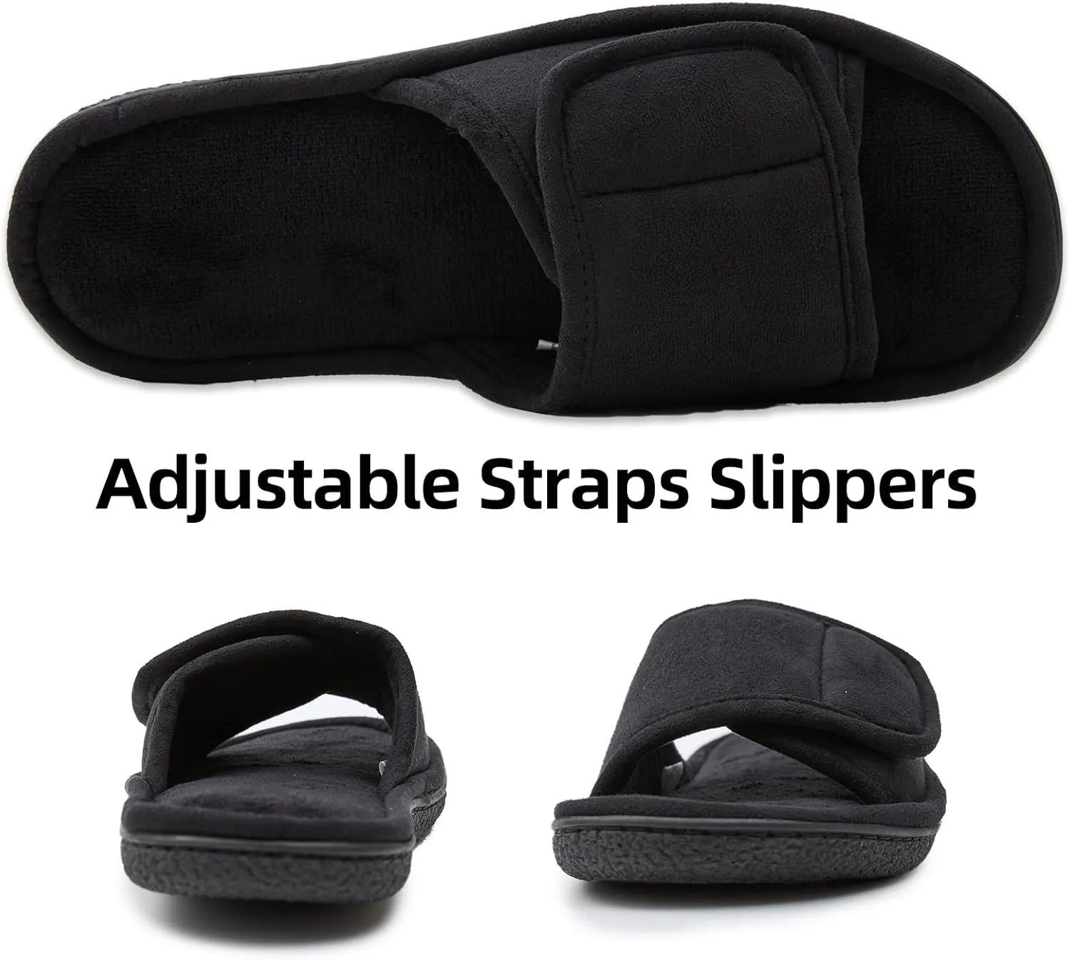 WALKFUN Men's Open Toe Slippers Adjustable Slip-on Memory Foam Indoor Slippers for Men Non Slip Outsole