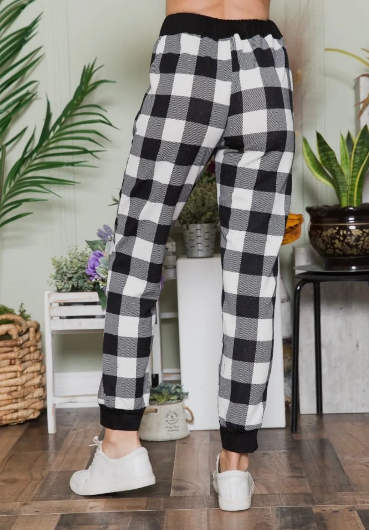 White Plaid Joggers