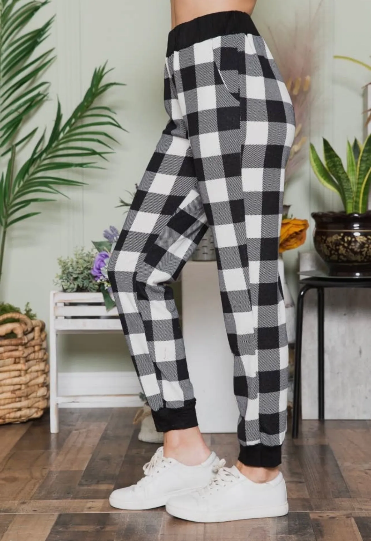White Plaid Joggers