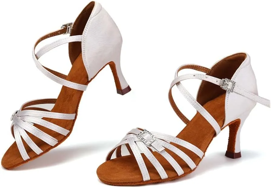Women Latin Dance Shoes Open Toe Salsa Wedding Party Performence Ballroom Dancing Shoes,Model EM518-5