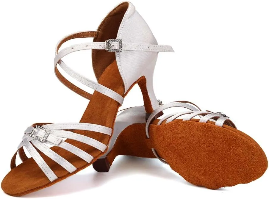 Women Latin Dance Shoes Open Toe Salsa Wedding Party Performence Ballroom Dancing Shoes,Model EM518-5