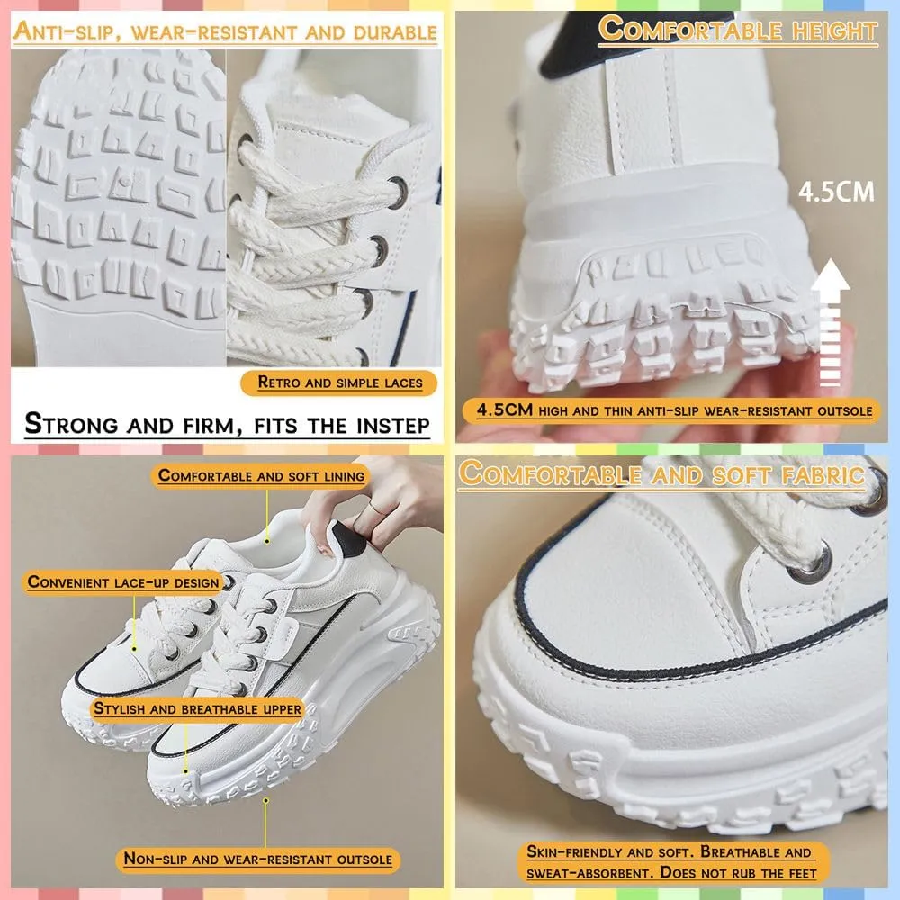 Women's Chunky Platform Sneakers  Breathable Mesh & Leather, Lace-Up Walking Shoes, Shock-Absorbing, Non-Slip, Fashion Trainers for Running, Gym, Daily Wear