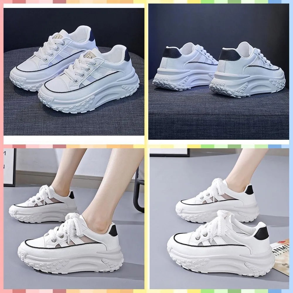 Women's Chunky Platform Sneakers  Breathable Mesh & Leather, Lace-Up Walking Shoes, Shock-Absorbing, Non-Slip, Fashion Trainers for Running, Gym, Daily Wear