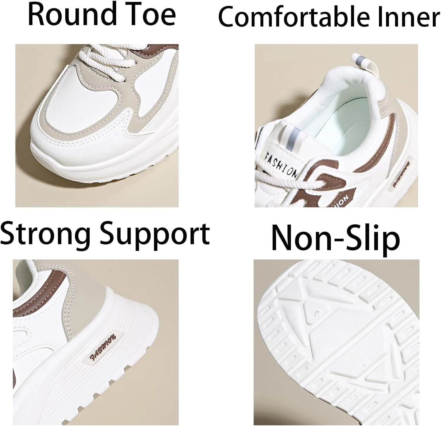 Womens Fashion Lace-Up Leather Platform Chunky Sneakers Round Toe Non-Slip Casual Sport Shoes for Walking Workout Driving