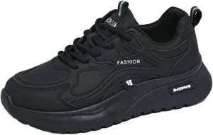 Womens Fashion Lace-Up Leather Platform Chunky Sneakers Round Toe Non-Slip Casual Sport Shoes for Walking Workout Driving