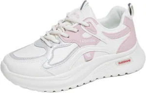 Womens Fashion Lace-Up Leather Platform Chunky Sneakers Round Toe Non-Slip Casual Sport Shoes for Walking Workout Driving