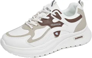 Womens Fashion Lace-Up Leather Platform Chunky Sneakers Round Toe Non-Slip Casual Sport Shoes for Walking Workout Driving