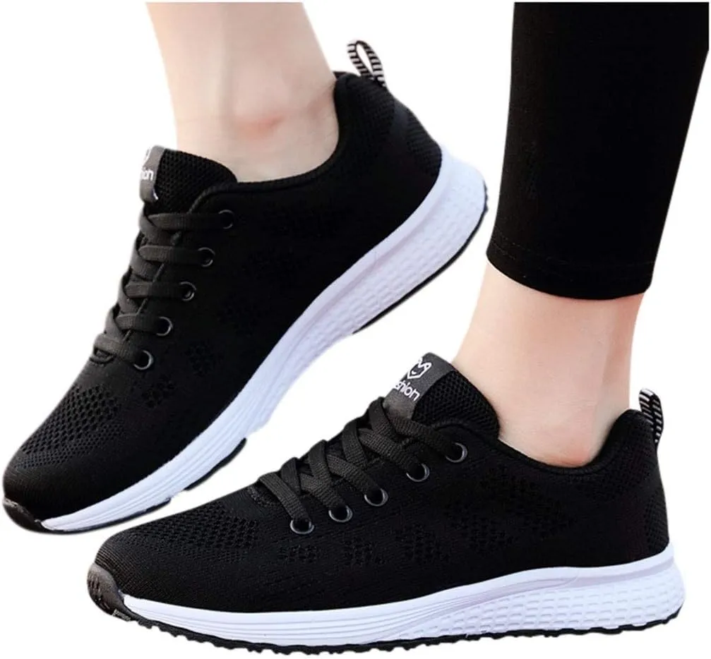 Womens Lace Up Running Shoes Non Slip Walking Shoes Slip On Shoes Women Mesh Ladies Casual Shoes Black Sneakers Red Tennis Shoe Cross Trainer Shoe