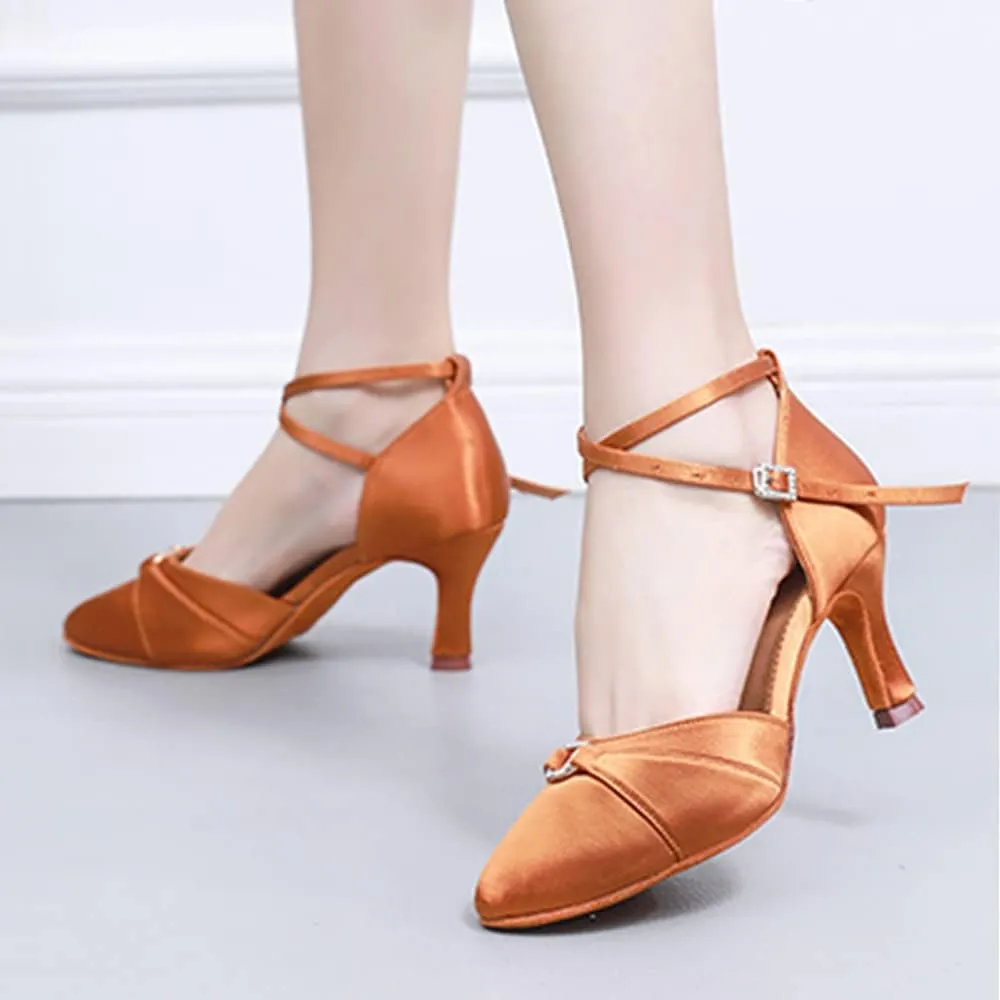 Womens Latin Dance Shoes Fashion Satin Ballroom Salsa Closed Toe Dancing Shoes