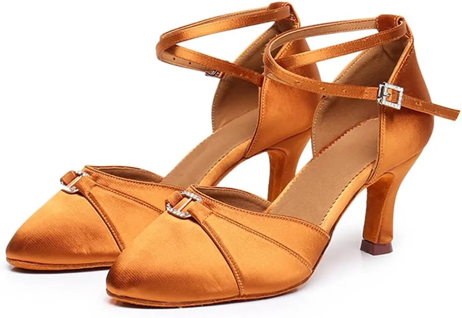 Womens Latin Dance Shoes Fashion Satin Ballroom Salsa Closed Toe Dancing Shoes