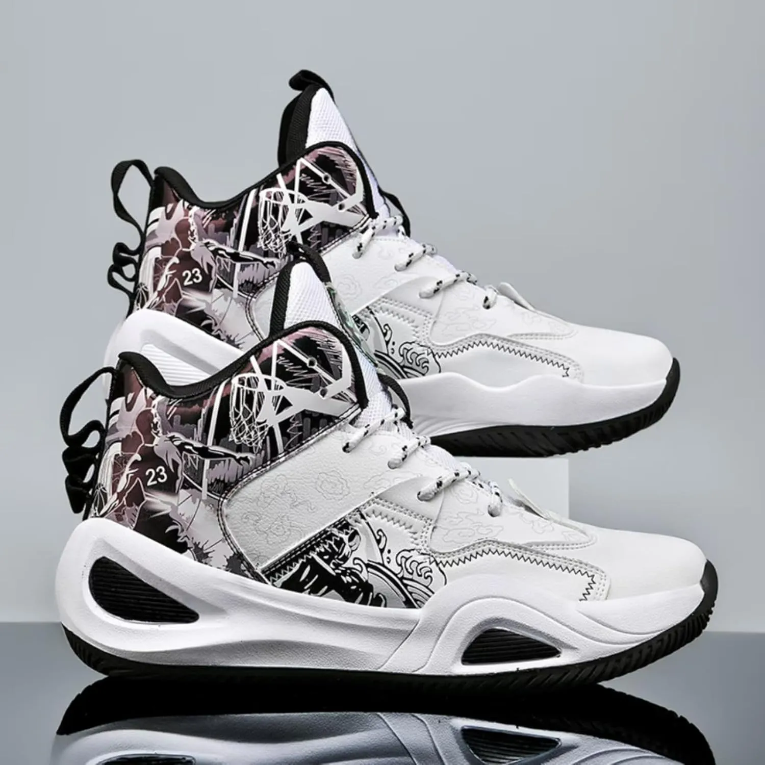 Womens Multicolor Breathable Mesh Lace Up Basketball Shoes Fashion High Top Non-Slip Running Sneakers Casual Athletic Tennis Walking Shoes